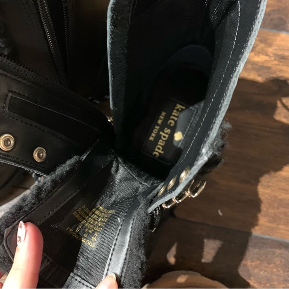 New Kate Spade Combat Boot Leather Faux Fur Lug Sole Style Raquelle - Picture 7 of 9